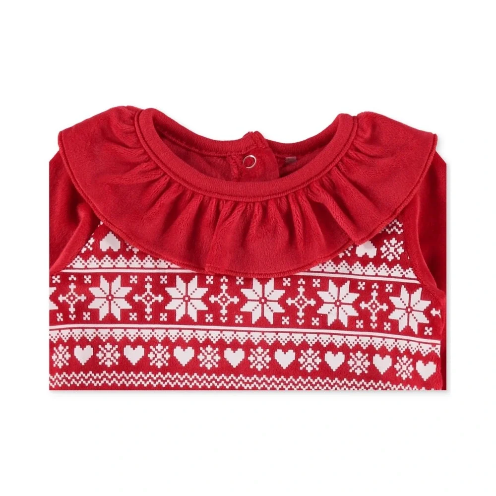 Chickpea Baby Girls Fair Isle-Print‎ Ruffled Fleece Coverall - Red - Size 3-6 M